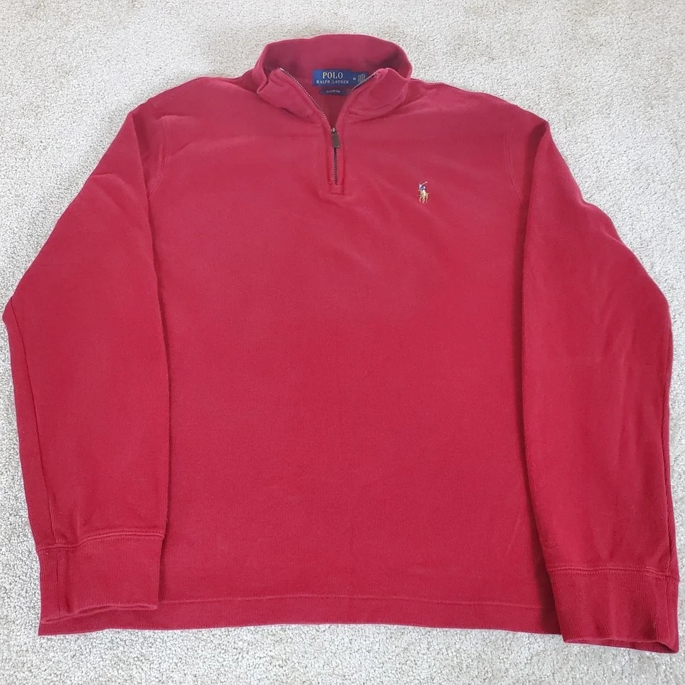Polo Ralph Lauren Estate Rib Men's Medium Red‎ Knit Pullover 1/4 Zip Long Sleeve